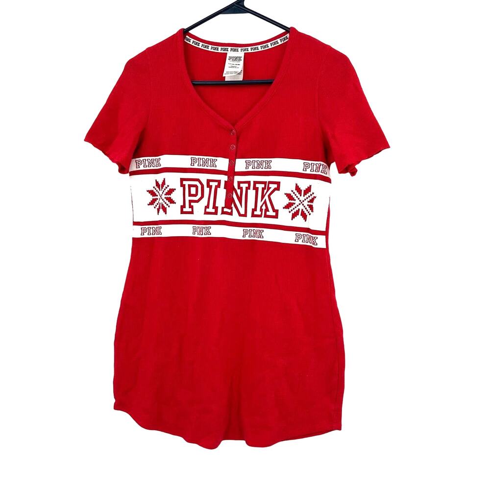 PINK Victoria's Secret Size Small Top Shirt Redโ Waffle Weave Holiday Sleepwear